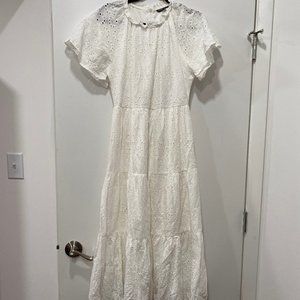 100% Cotton White Midi Flutter Sleeve Eyelet Dress from SHEIN, Size M, EUC